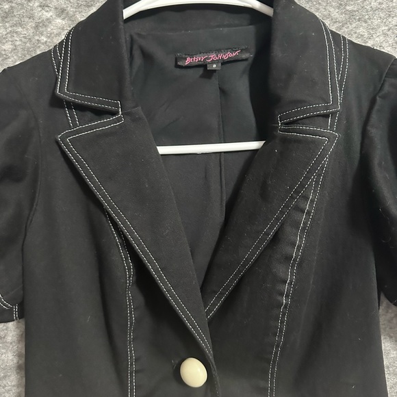 Betsey Johnson Jacket Top Peplum Black 2 Short Sleeves Buttons Retro Classic - Picture 6 of 12